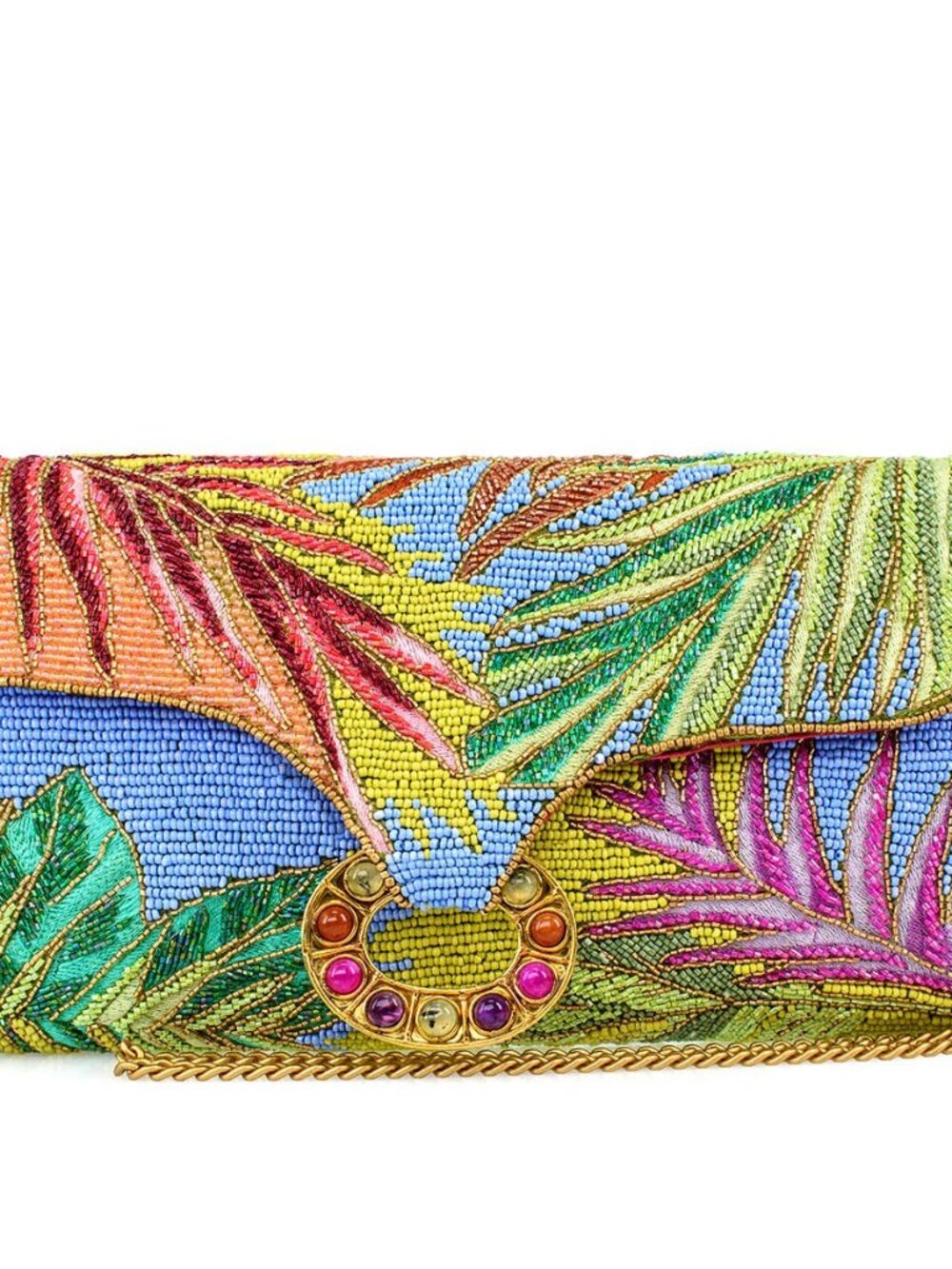 Mary Frances Tropics Palm Beaded Palm Fronds Crossbody/Clutch Handbag
